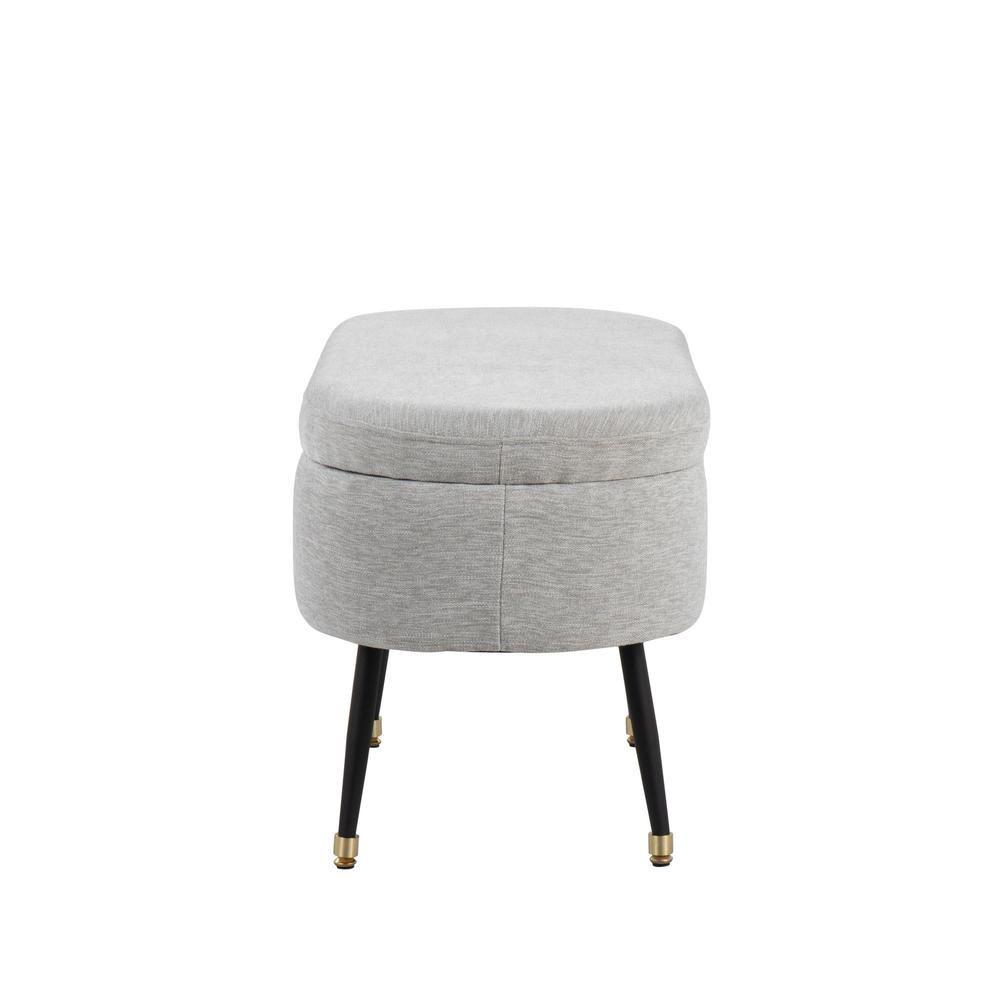 Black Metal, Light Grey Fabric, Gold Accent Harvey Storage Bench. Picture 3