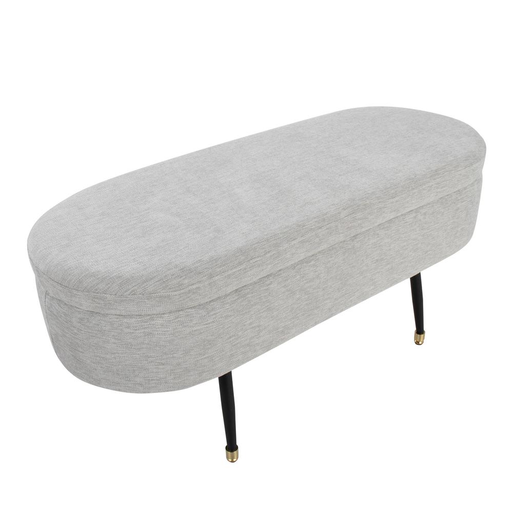 Black Metal, Light Grey Fabric, Gold Accent Harvey Storage Bench. Picture 7