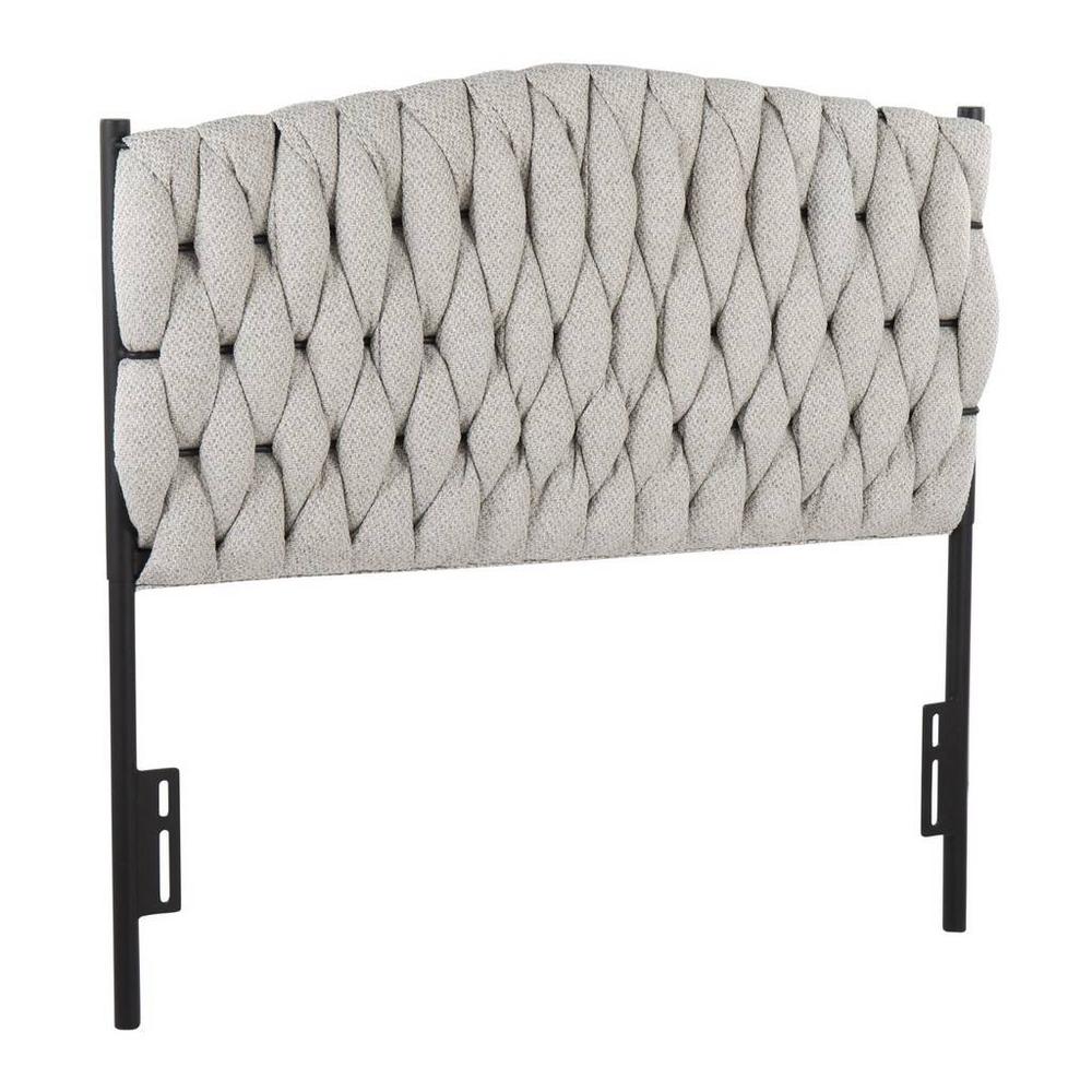 Black Metal, Cream Fabric Braided Matisse Headboard. Picture 1
