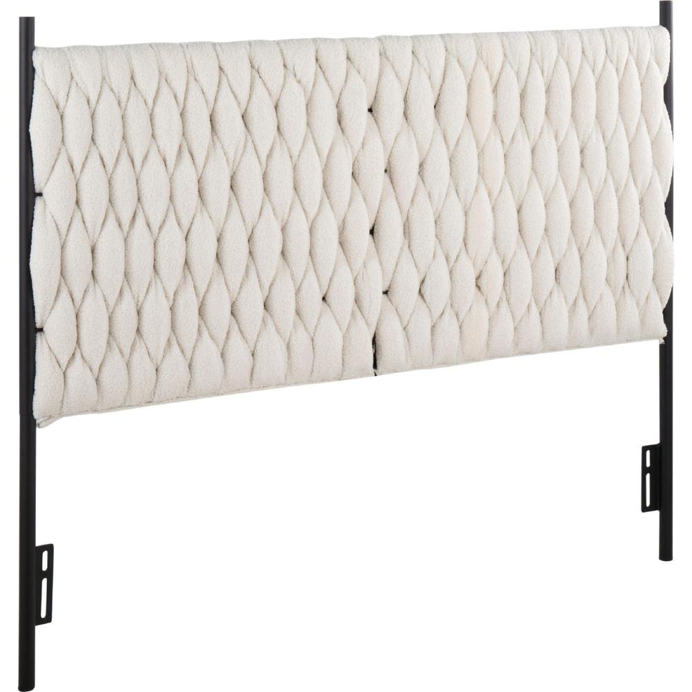 Black Metal, Cream Sherpa Fabric Braided Matisse Headboard. Picture 1