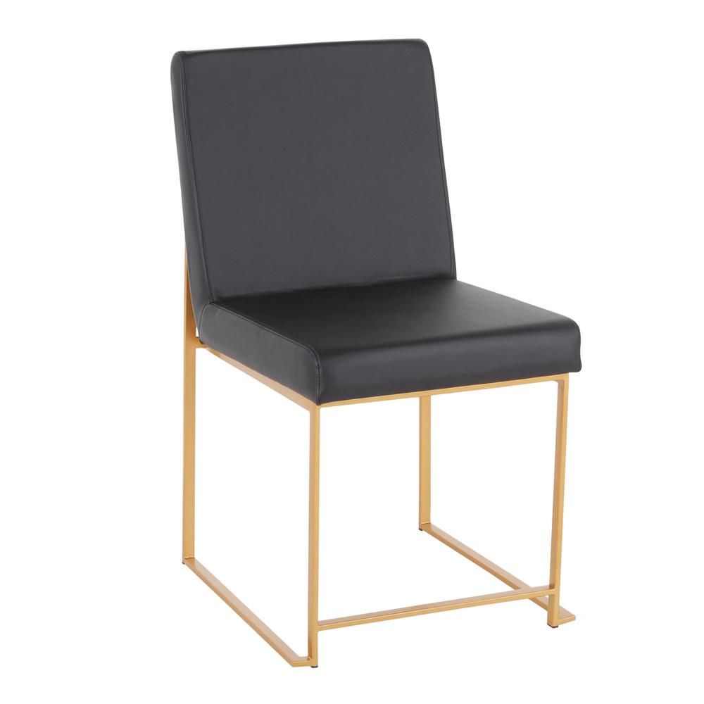 Gold Metal, Black PU High Back Fuji Dining Chair - Set of 2. Picture 2
