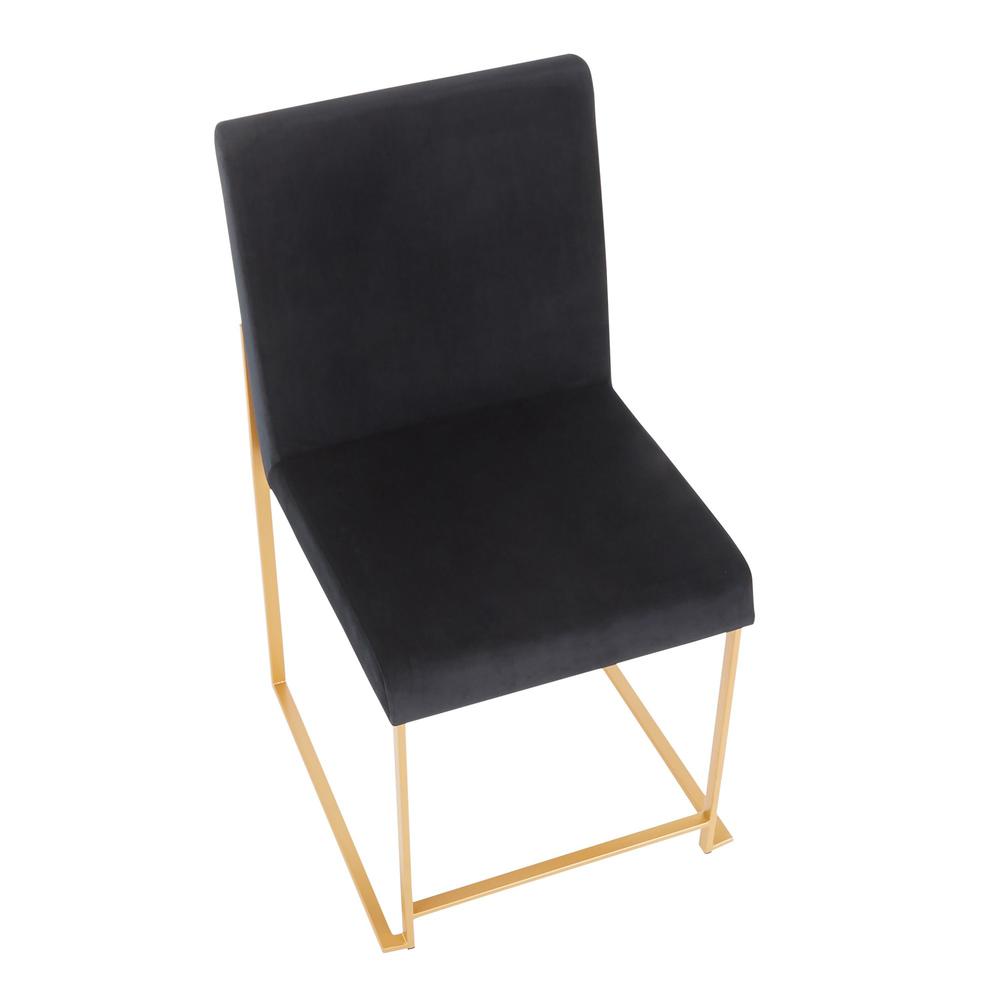 Gold Metal, Black Velvet High Back Fuji Dining Chair - Set of 2. Picture 7