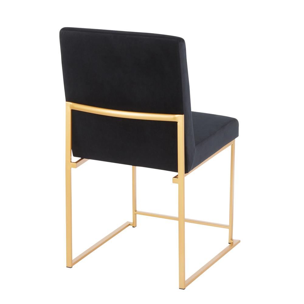 Gold Metal, Black Velvet High Back Fuji Dining Chair - Set of 2. Picture 4