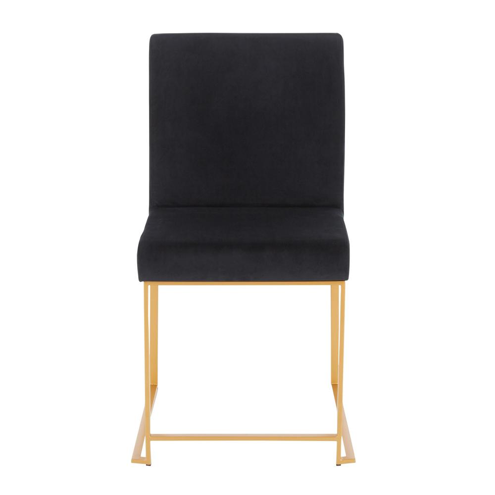 Gold Metal, Black Velvet High Back Fuji Dining Chair - Set of 2. Picture 6
