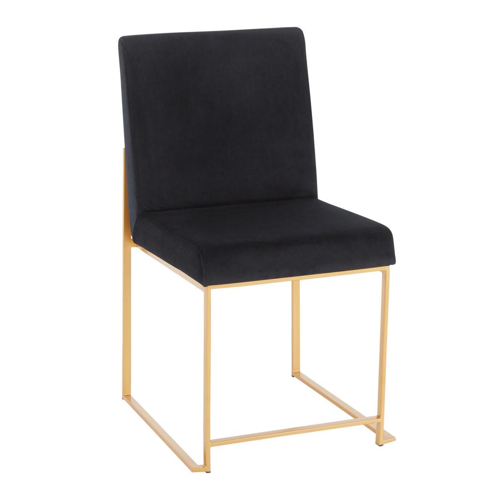 Gold Metal, Black Velvet High Back Fuji Dining Chair - Set of 2. Picture 2
