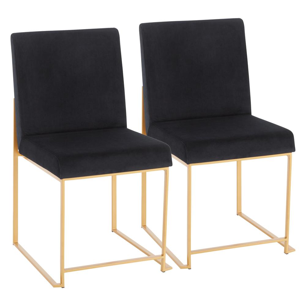 Gold Metal, Black Velvet High Back Fuji Dining Chair - Set of 2. Picture 1