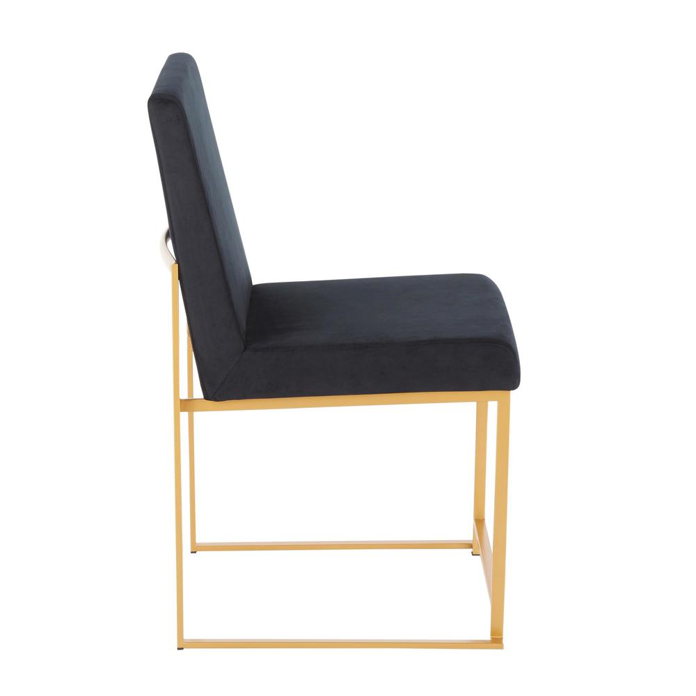 Gold Metal, Black Velvet High Back Fuji Dining Chair - Set of 2. Picture 3