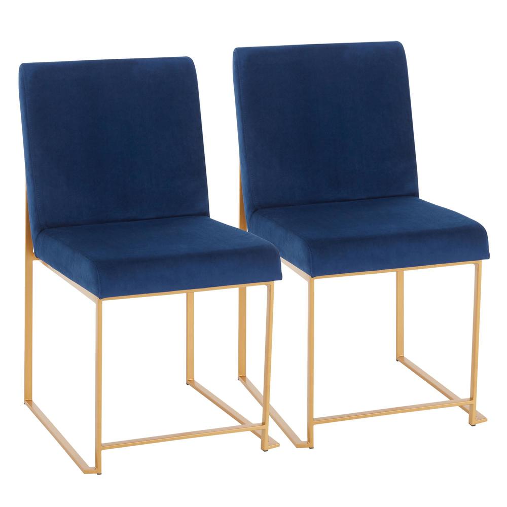 Gold Metal, Blue Velvet High Back Fuji Dining Chair - Set of 2. Picture 1