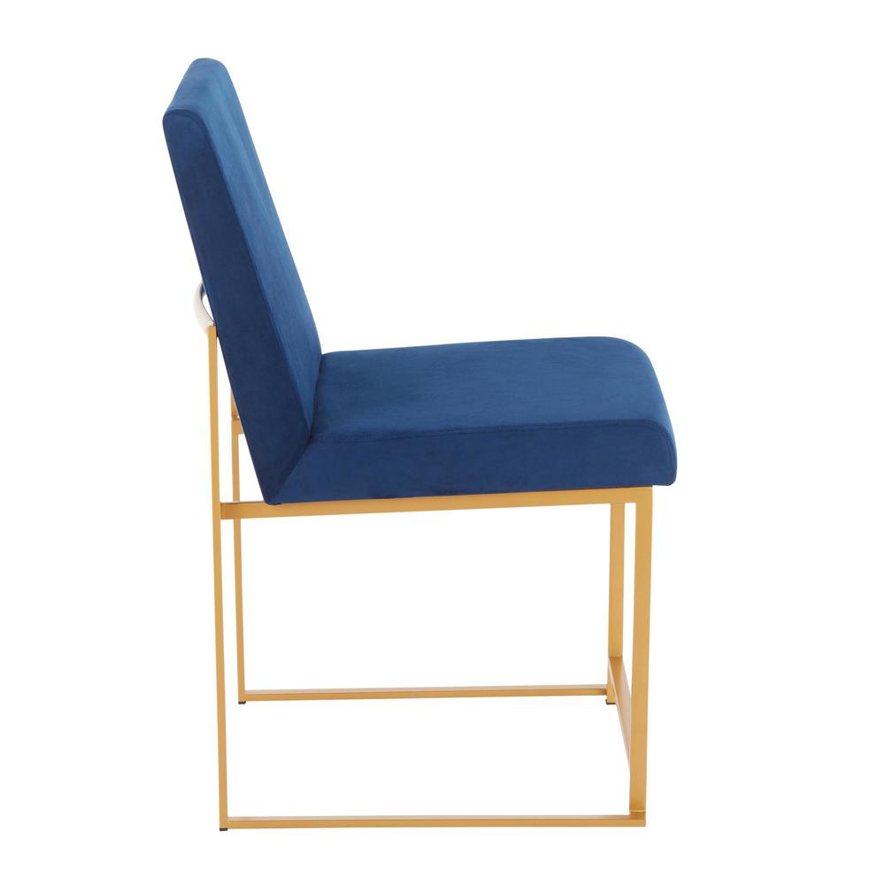 Gold Metal, Blue Velvet High Back Fuji Dining Chair - Set of 2. Picture 3
