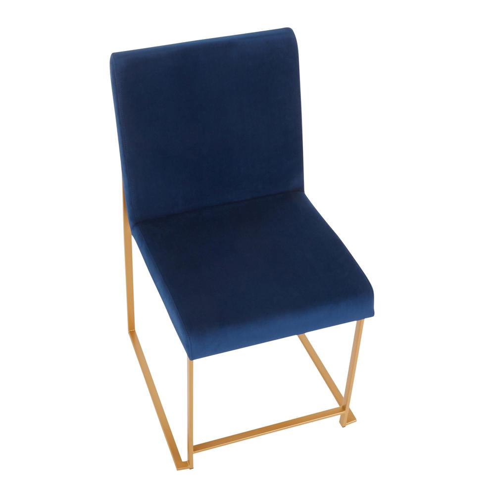 Gold Metal, Blue Velvet High Back Fuji Dining Chair - Set of 2. Picture 7