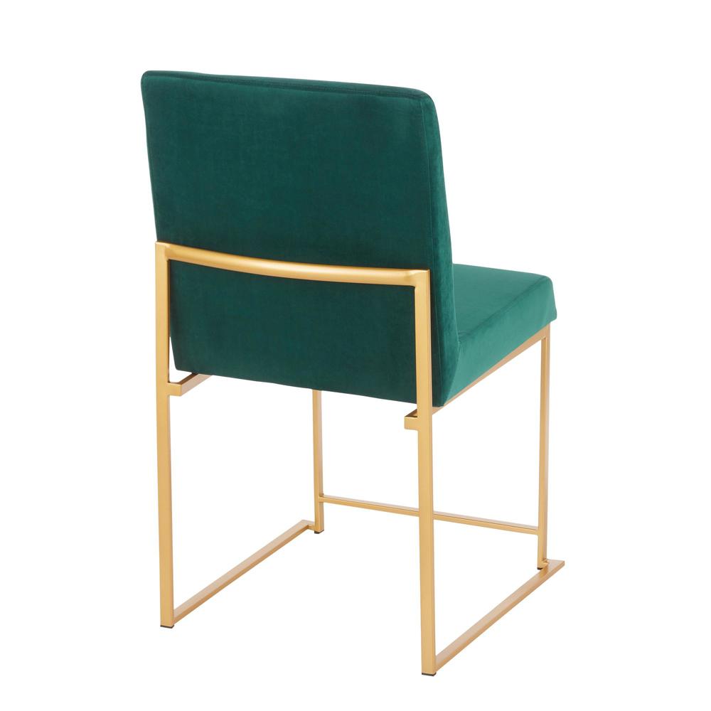 Gold Metal, Green  Velvet High Back Fuji Dining Chair - Set of 2. Picture 4