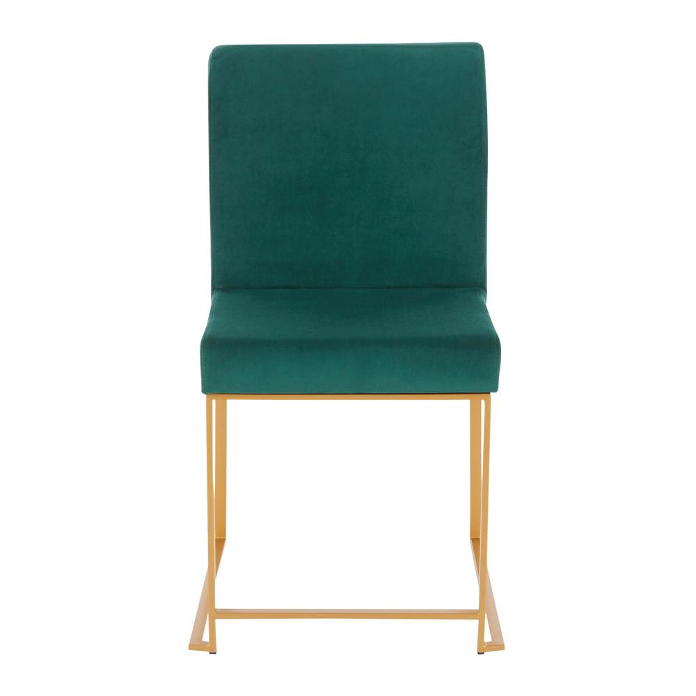 Gold Metal, Green  Velvet High Back Fuji Dining Chair - Set of 2. Picture 6