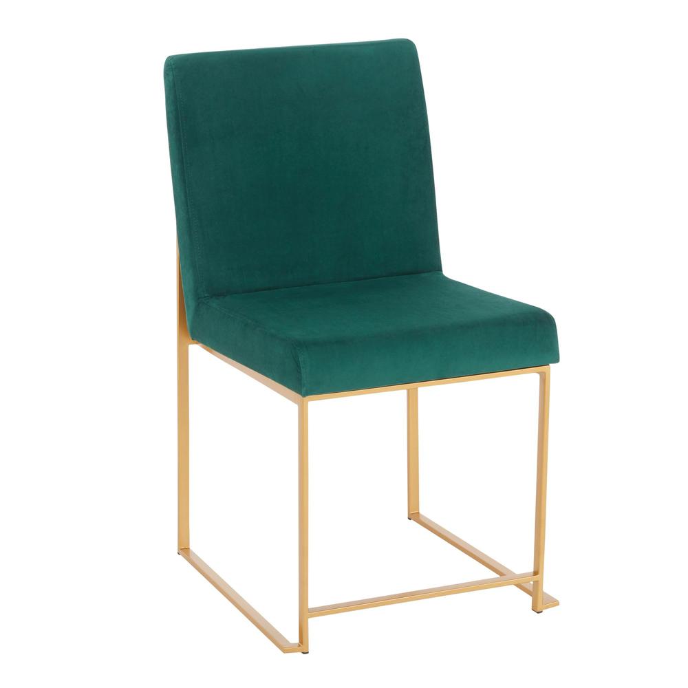 Gold Metal, Green  Velvet High Back Fuji Dining Chair - Set of 2. Picture 2