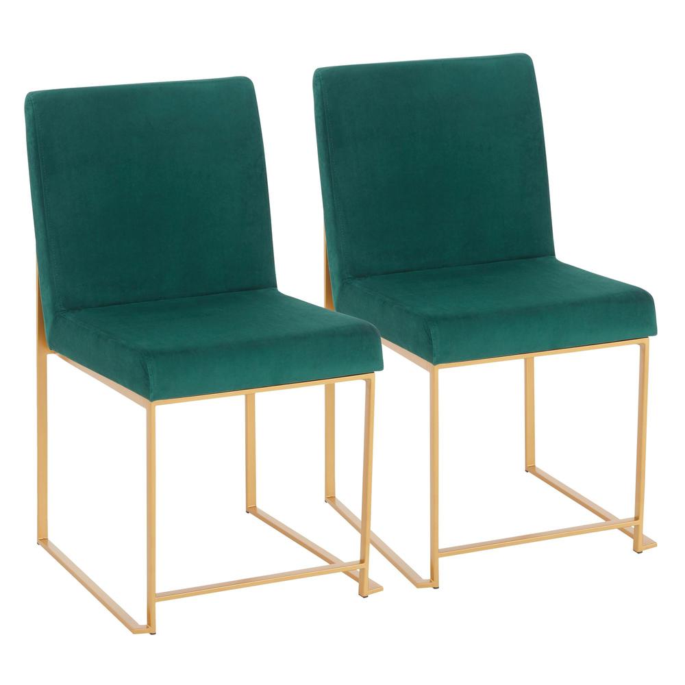 Gold Metal, Green  Velvet High Back Fuji Dining Chair - Set of 2. Picture 1