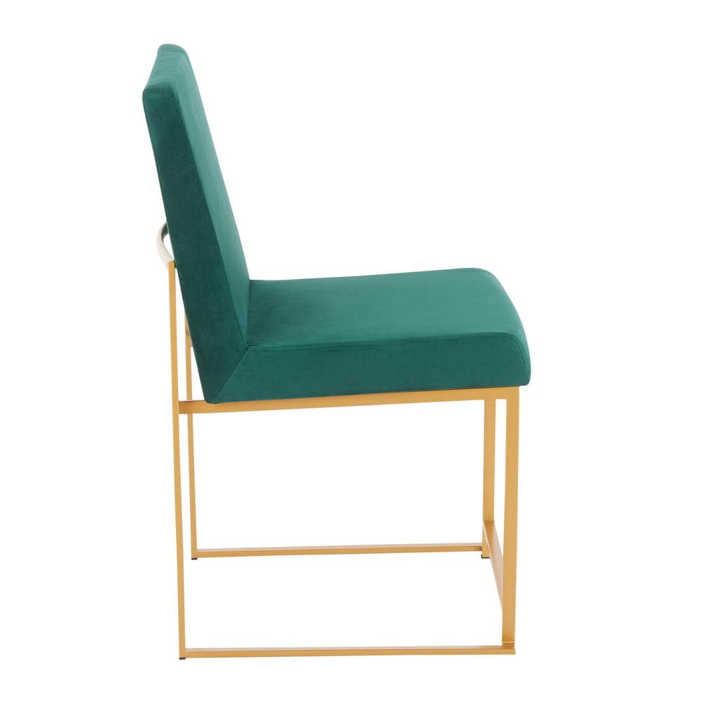 Gold Metal, Green  Velvet High Back Fuji Dining Chair - Set of 2. Picture 3