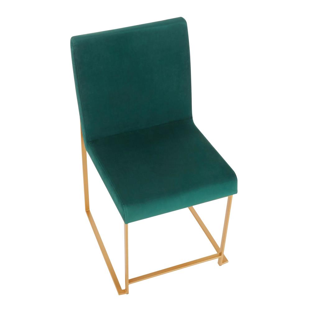 Gold Metal, Green  Velvet High Back Fuji Dining Chair - Set of 2. Picture 7