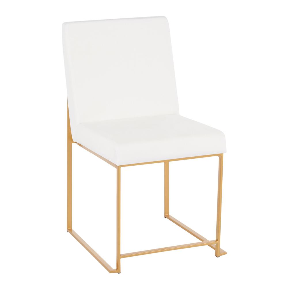 Gold Metal, White Velvet High Back Fuji Dining Chair - Set of 2. Picture 2