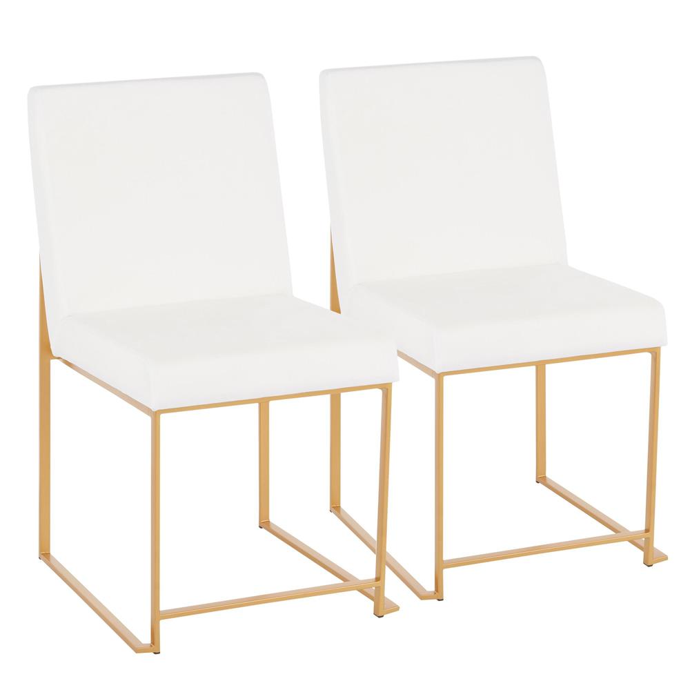 Gold Metal, White Velvet High Back Fuji Dining Chair - Set of 2. Picture 1
