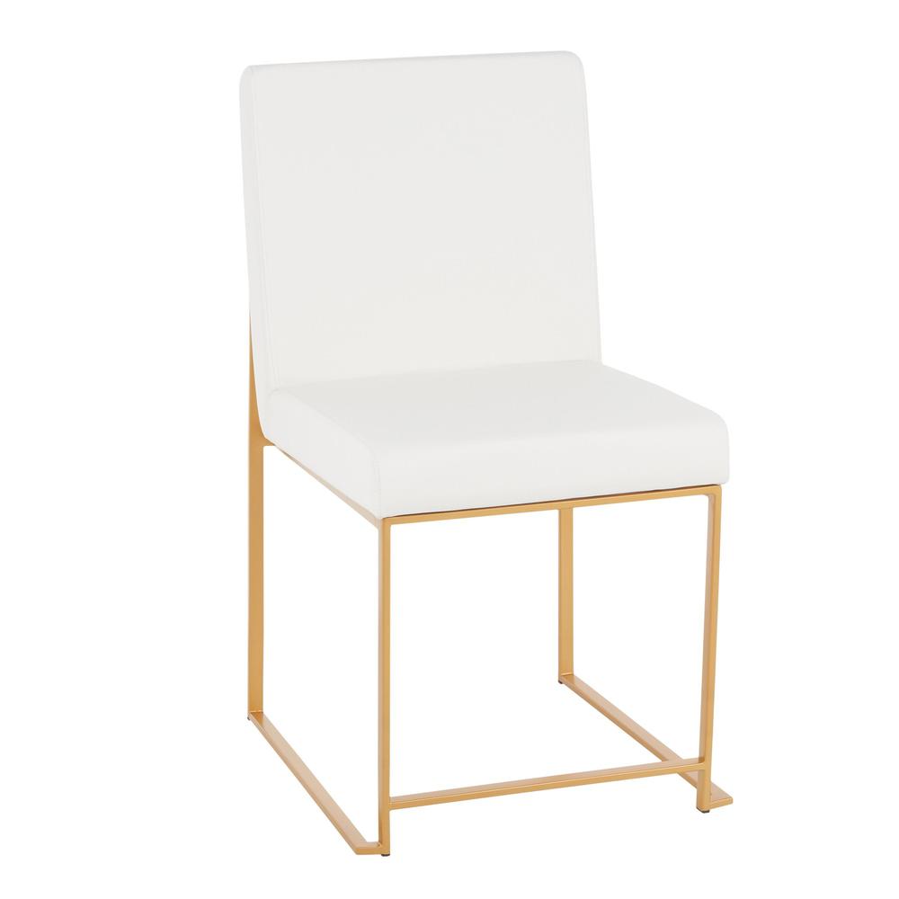Gold Metal, White PU High Back Fuji Dining Chair - Set of 2. Picture 2