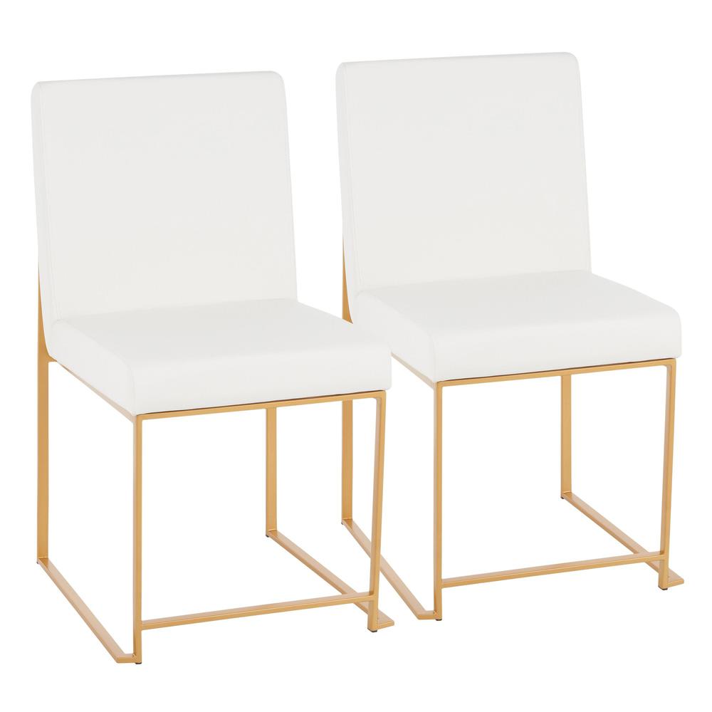 Gold Metal, White PU High Back Fuji Dining Chair - Set of 2. Picture 1