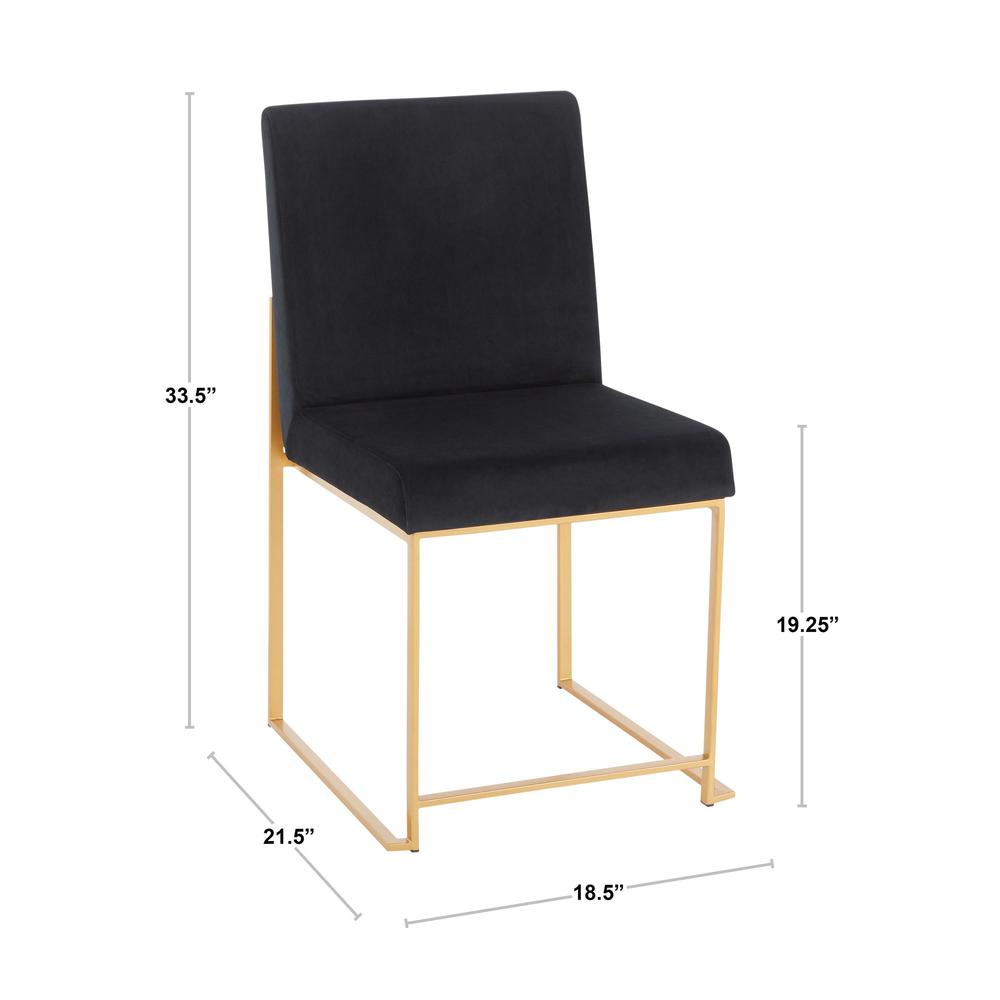 Gold Metal, Black Velvet High Back Fuji Dining Chair - Set of 2. Picture 8