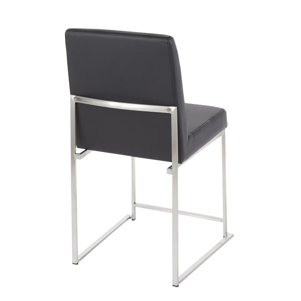 Brushed Stainless Steel, Black PU High Back Fuji Dining Chair - Set of 2. Picture 4