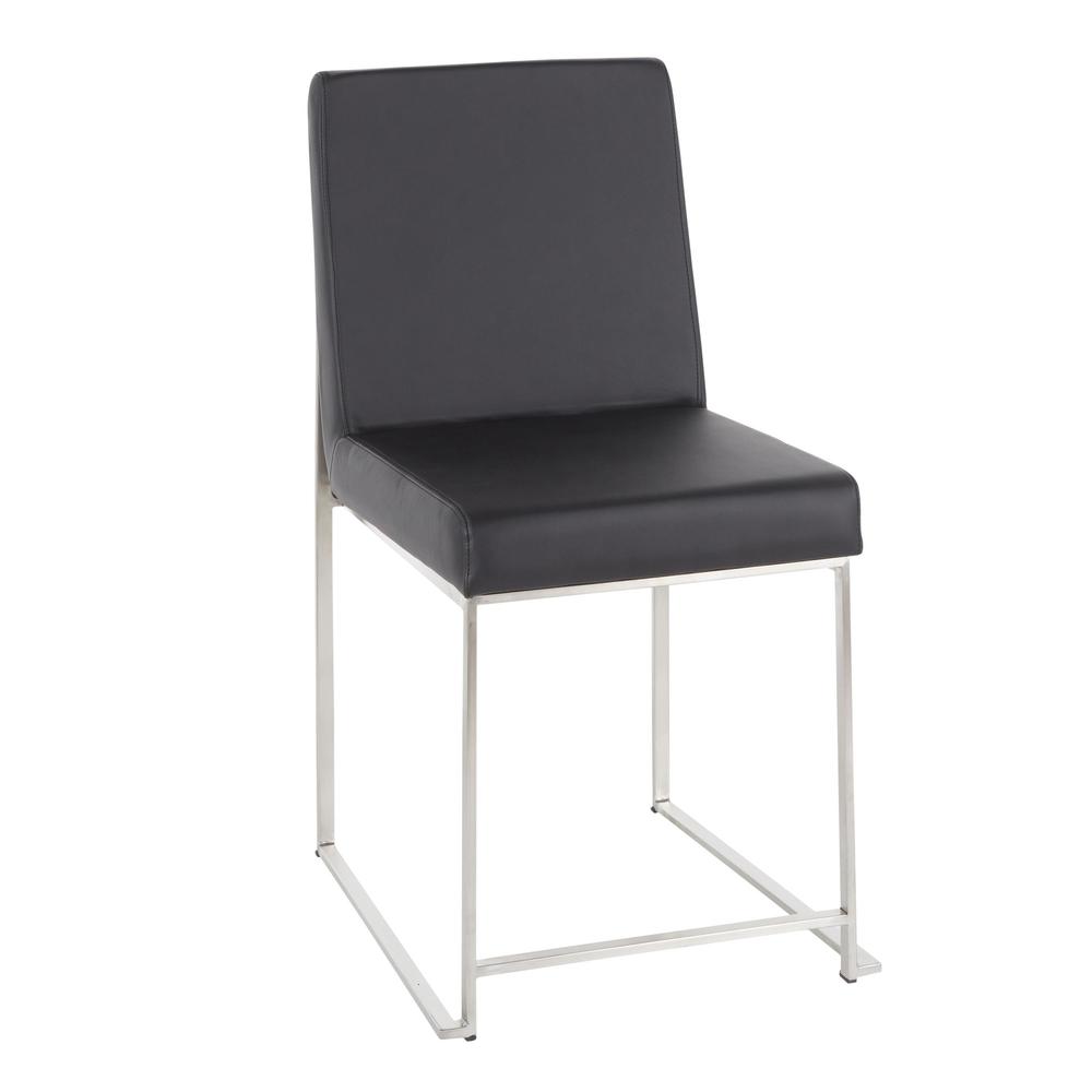 Brushed Stainless Steel, Black PU High Back Fuji Dining Chair - Set of 2. Picture 2