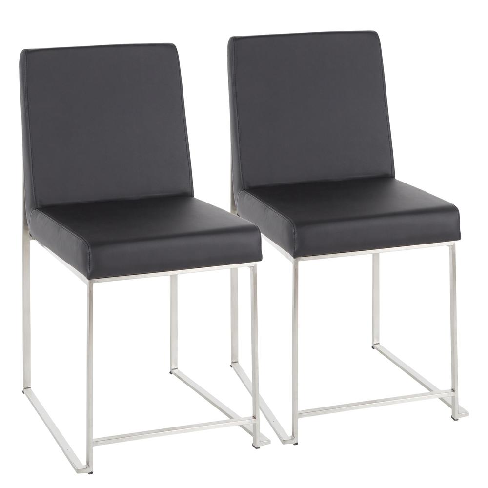 Brushed Stainless Steel, Black PU High Back Fuji Dining Chair - Set of 2. Picture 1