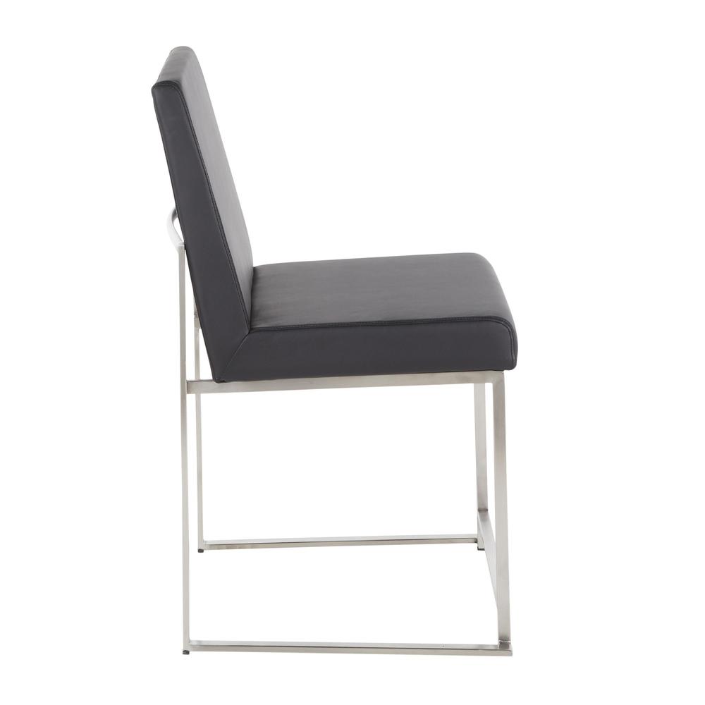 Brushed Stainless Steel, Black PU High Back Fuji Dining Chair - Set of 2. Picture 3