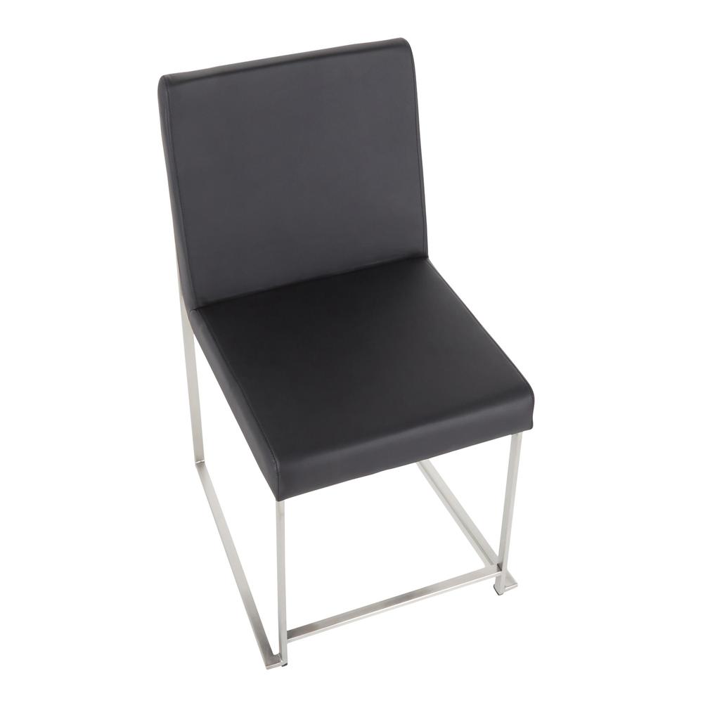 Brushed Stainless Steel, Black PU High Back Fuji Dining Chair - Set of 2. Picture 7