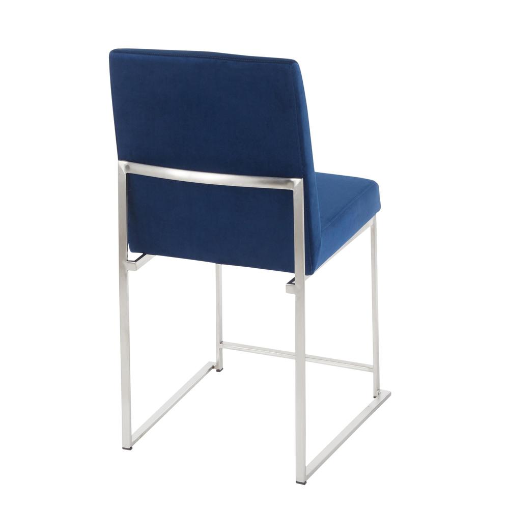 Brushed Stainless Steel, Blue Velvet High Back Fuji Dining Chair - Set of 2. Picture 4