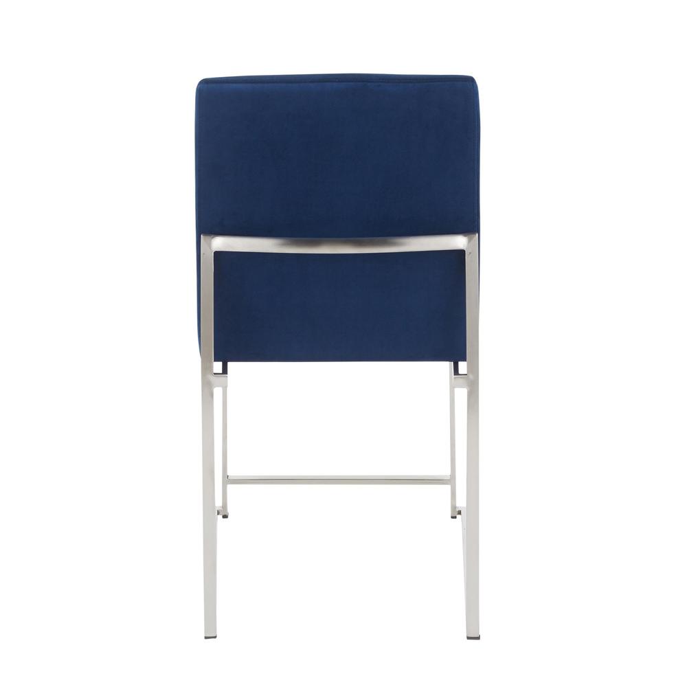 Brushed Stainless Steel, Blue Velvet High Back Fuji Dining Chair - Set of 2. Picture 5