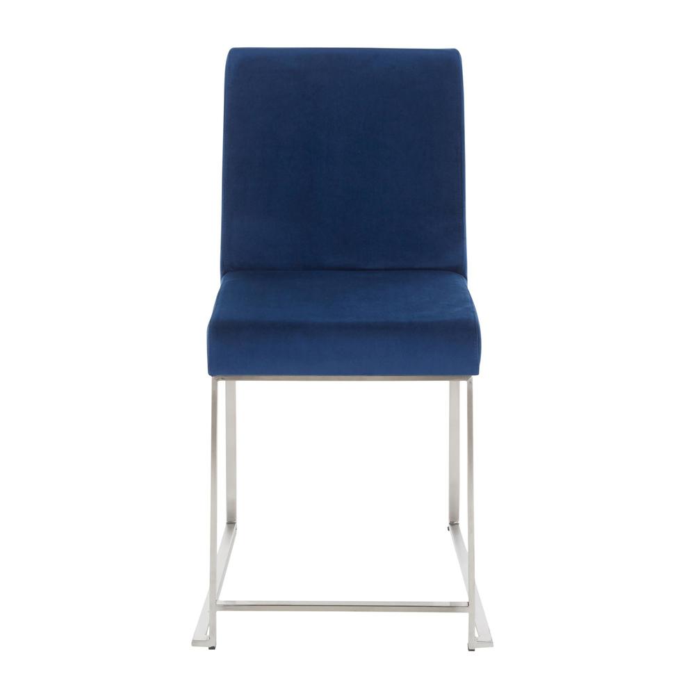 Brushed Stainless Steel, Blue Velvet High Back Fuji Dining Chair - Set of 2. Picture 6