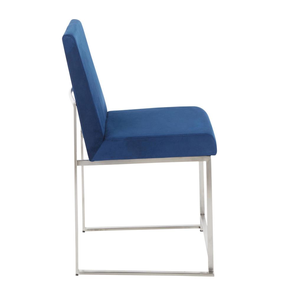 Brushed Stainless Steel, Blue Velvet High Back Fuji Dining Chair - Set of 2. Picture 3