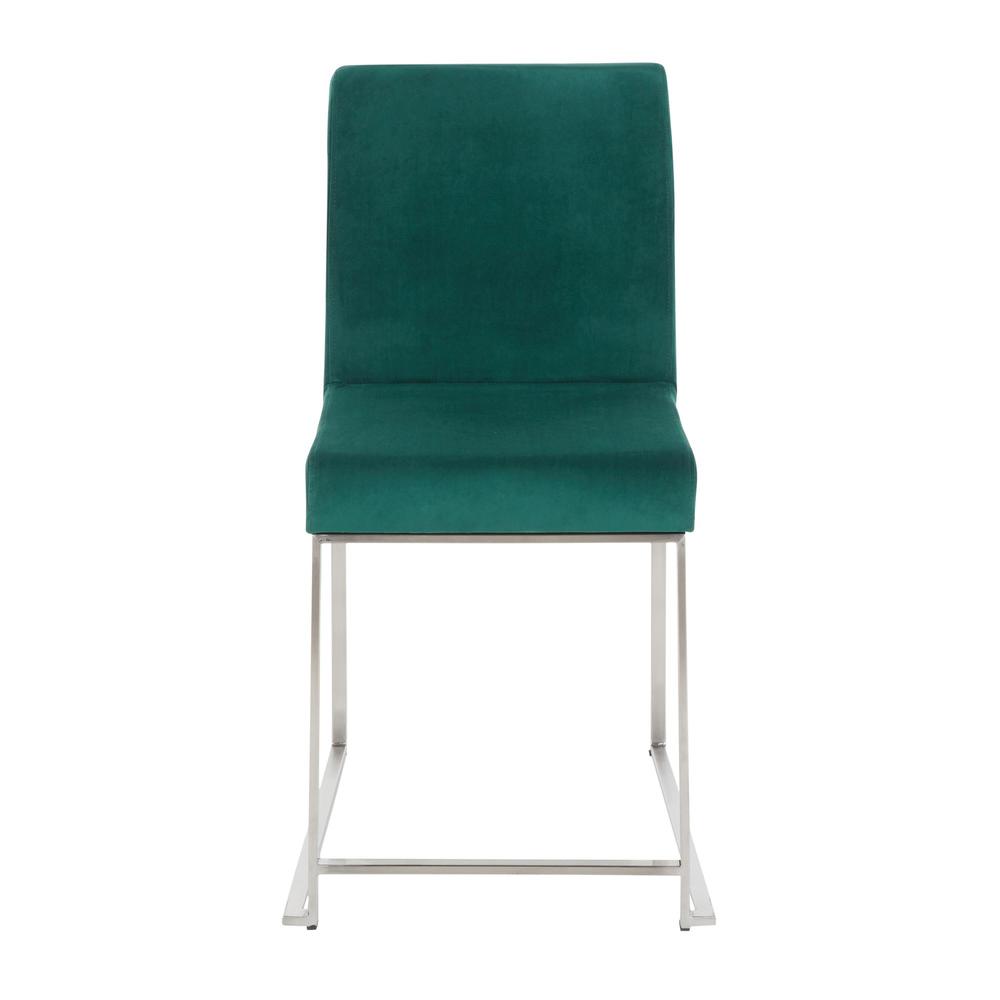 Brushed Stainless Steel, Green Velvet High Back Fuji Dining Chair - Set of 2. Picture 6