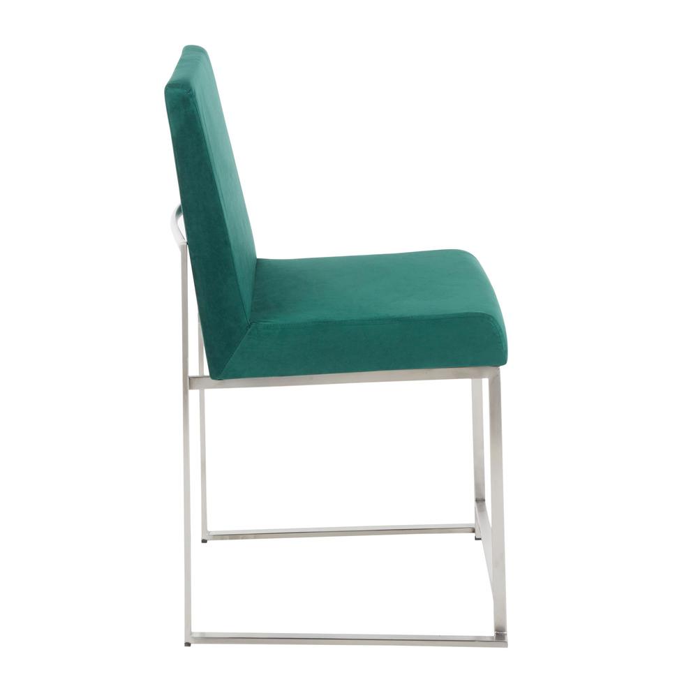 Brushed Stainless Steel, Green Velvet High Back Fuji Dining Chair - Set of 2. Picture 3