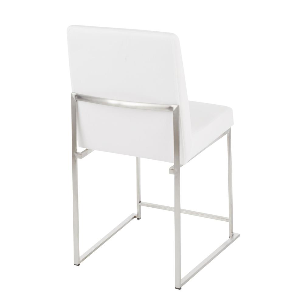Brushed Stainless Steel, White Velvet High Back Fuji Dining Chair - Set of 2. Picture 4