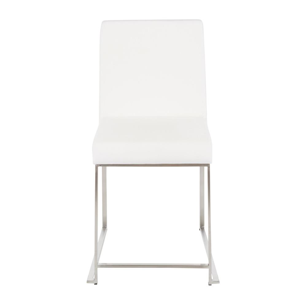 Brushed Stainless Steel, White Velvet High Back Fuji Dining Chair - Set of 2. Picture 6