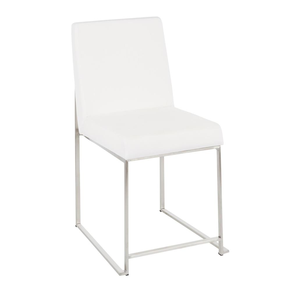 Brushed Stainless Steel, White Velvet High Back Fuji Dining Chair - Set of 2. Picture 2