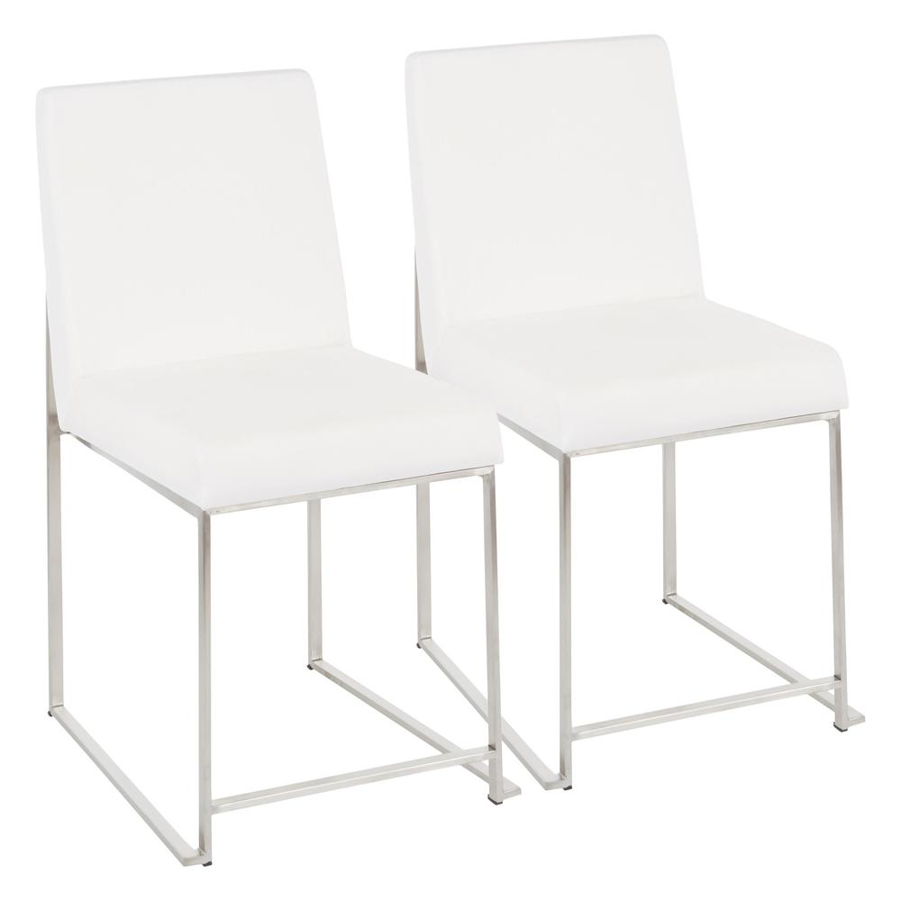 Brushed Stainless Steel, White Velvet High Back Fuji Dining Chair - Set of 2. Picture 1
