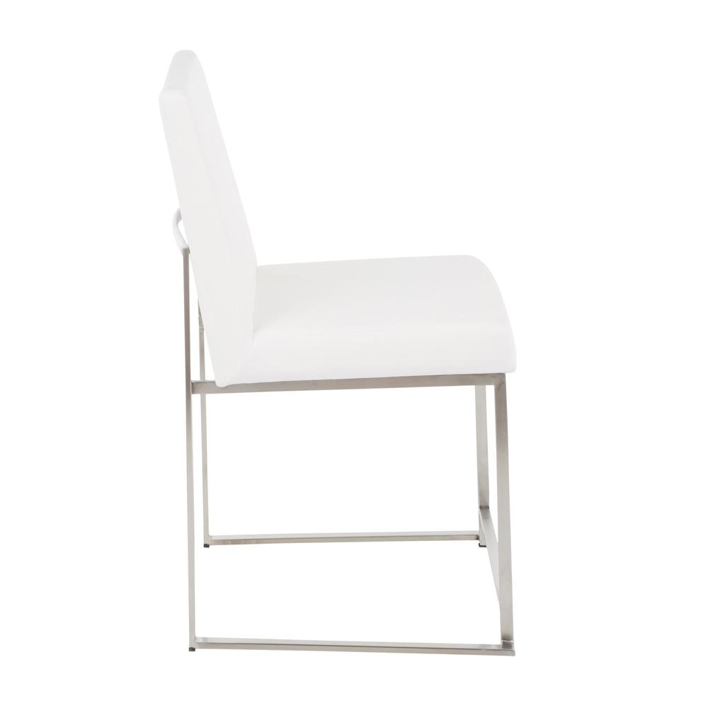 Brushed Stainless Steel, White Velvet High Back Fuji Dining Chair - Set of 2. Picture 3