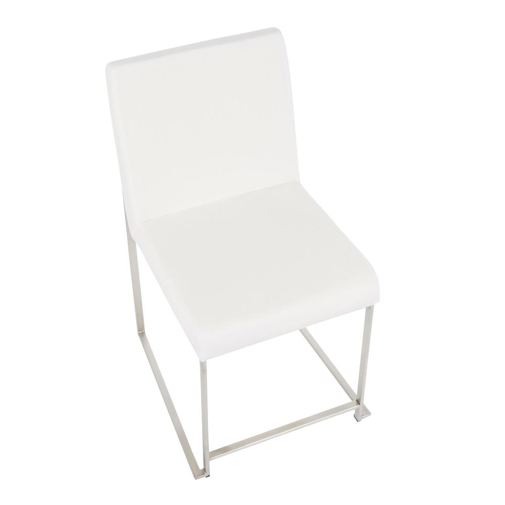 Brushed Stainless Steel, White Velvet High Back Fuji Dining Chair - Set of 2. Picture 7