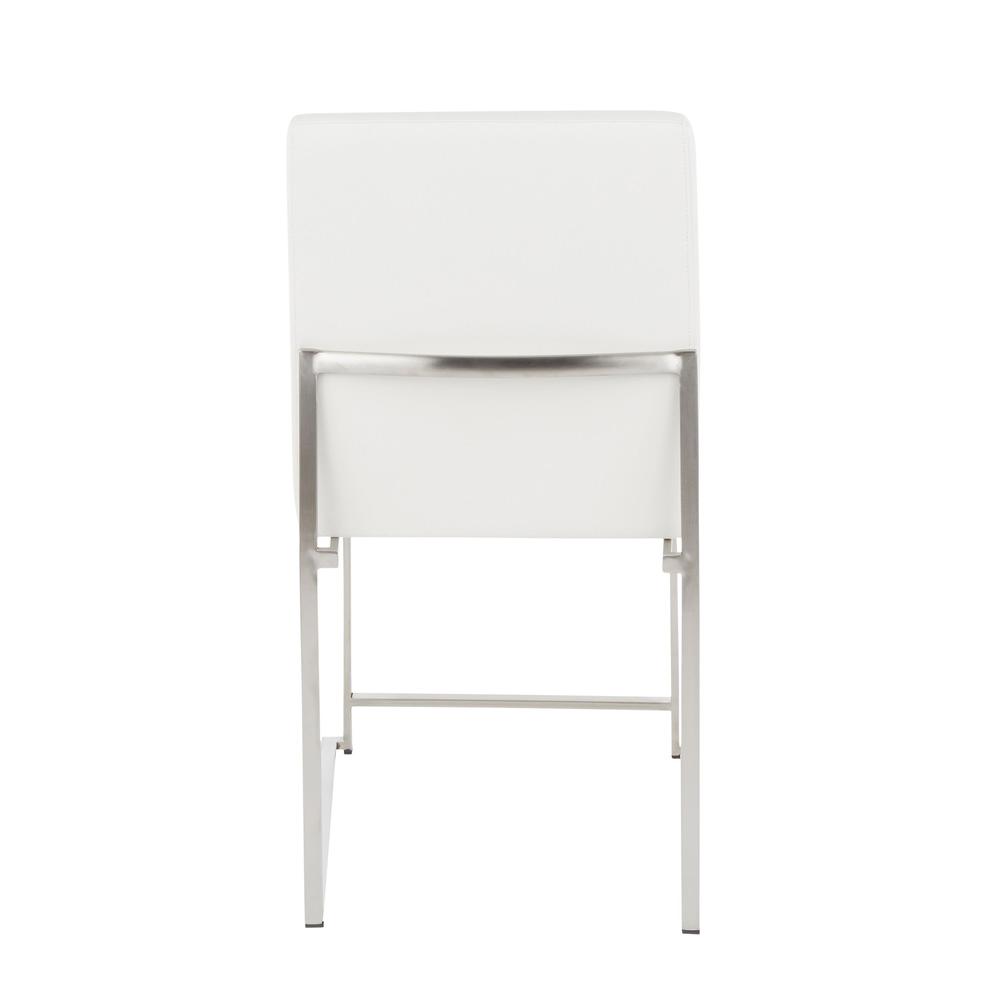 Brushed Stainless Steel, White PU High Back Fuji Dining Chair - Set of 2. Picture 5