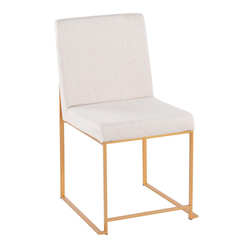 Gold Steel, Beige Fabric High Back Fuji Dining Chair - Set of 2. Picture 2