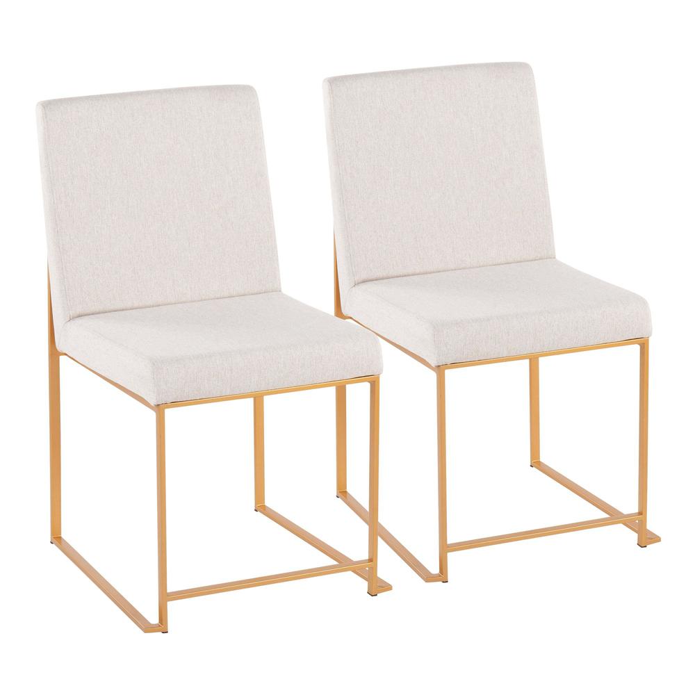 Gold Steel, Beige Fabric High Back Fuji Dining Chair - Set of 2. Picture 1