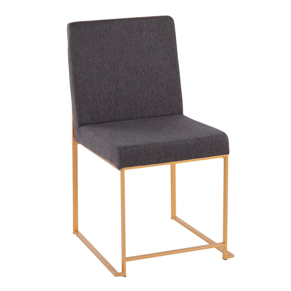 Gold Steel, Charcoal Fabric High Back Fuji Dining Chair - Set of 2. Picture 2