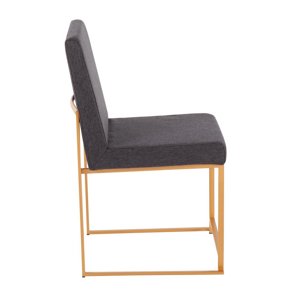 Gold Steel, Charcoal Fabric High Back Fuji Dining Chair - Set of 2. Picture 3