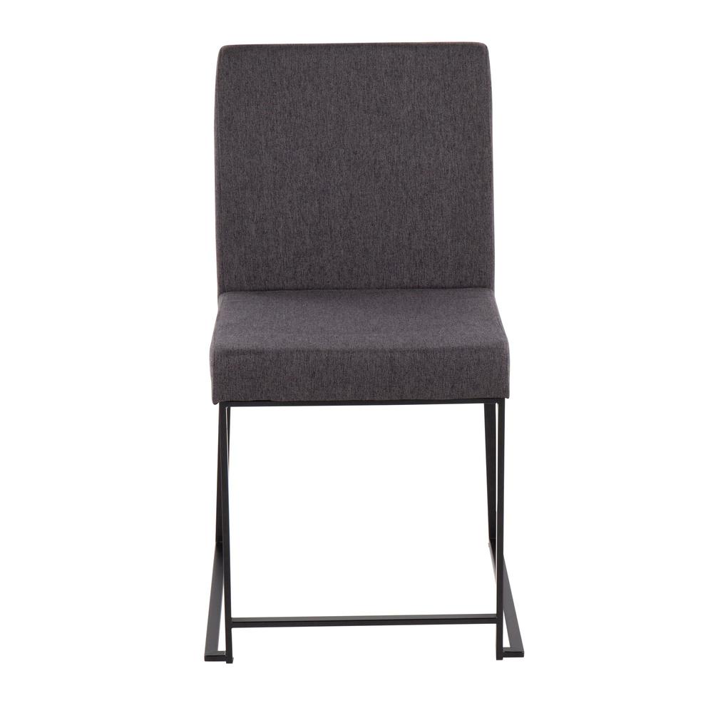 Black Steel, Charcoal Fabric High Back Fuji Dining Chair - Set of 2. Picture 6