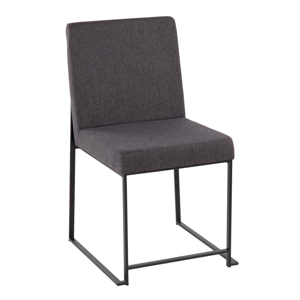 Black Steel, Charcoal Fabric High Back Fuji Dining Chair - Set of 2. Picture 2