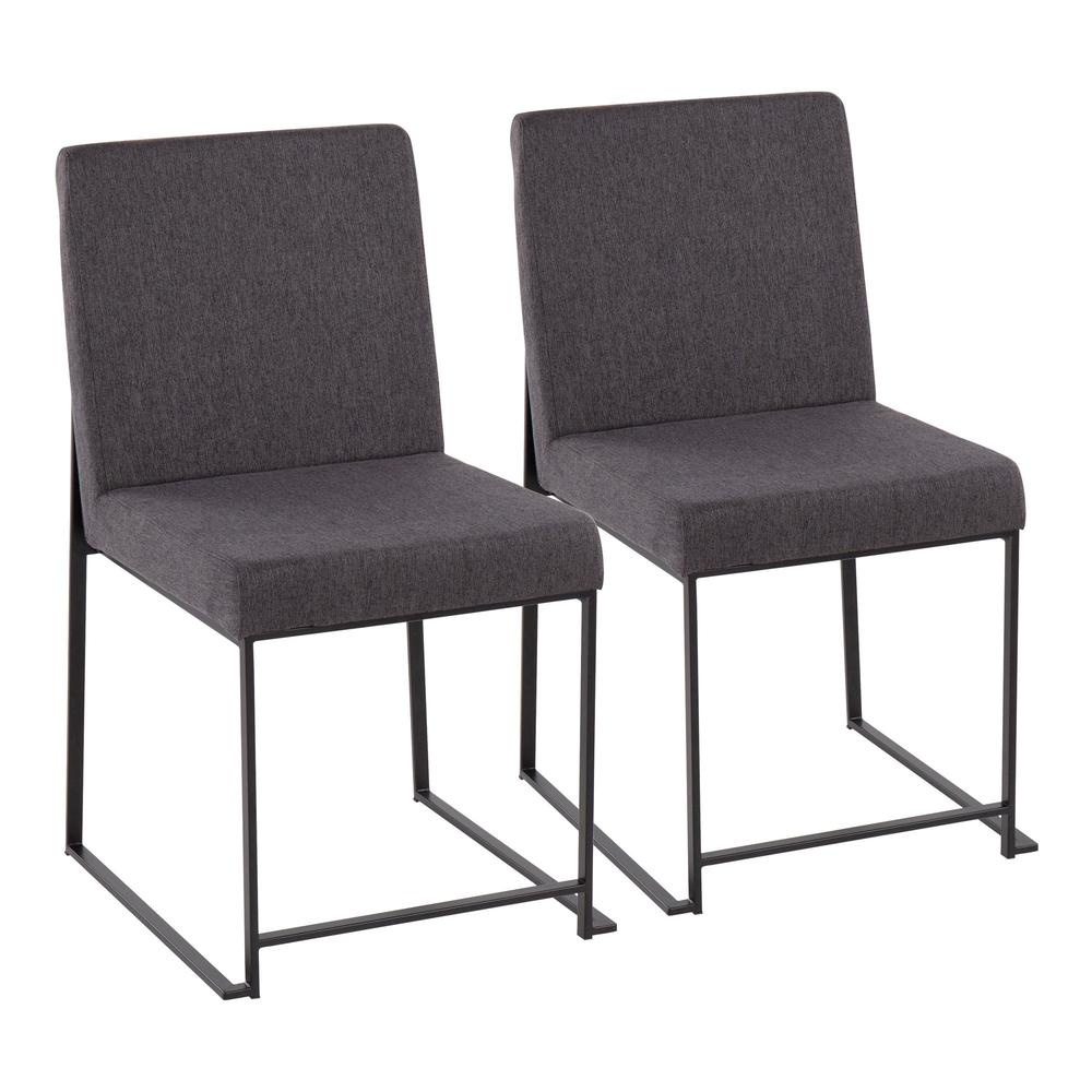 Black Steel, Charcoal Fabric High Back Fuji Dining Chair - Set of 2. Picture 1